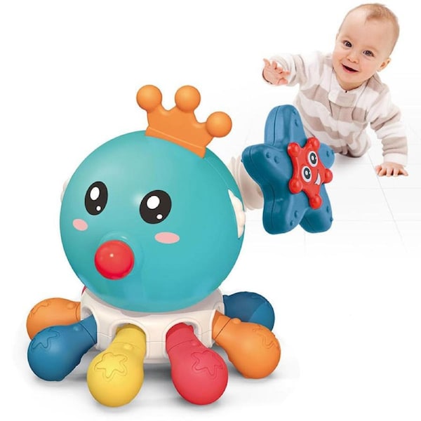 Nevenka Octopus Teething Toys for Baby Fine Motor Skills Busy Board-Blue
