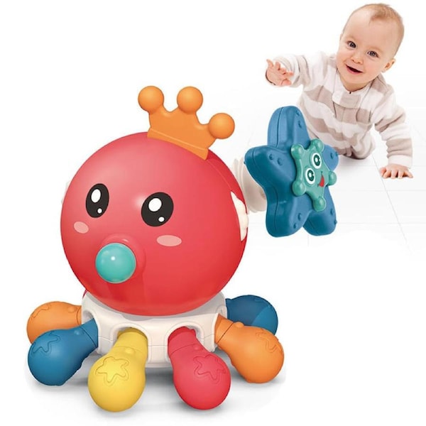 Nevenka Octopus Teething Toys for Baby Fine Motor Skills Busy Board-Red