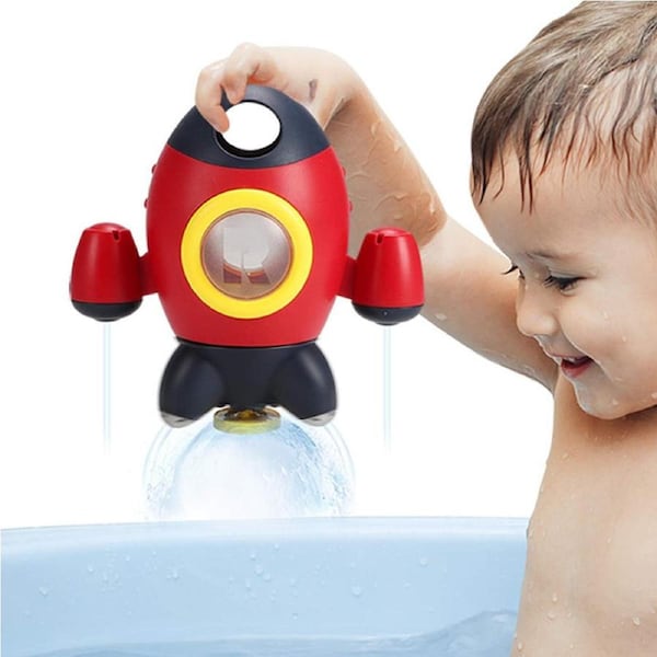 Nevenka Space Rocket Bath Toys for Toddlers with Rotating Fountain-Red
