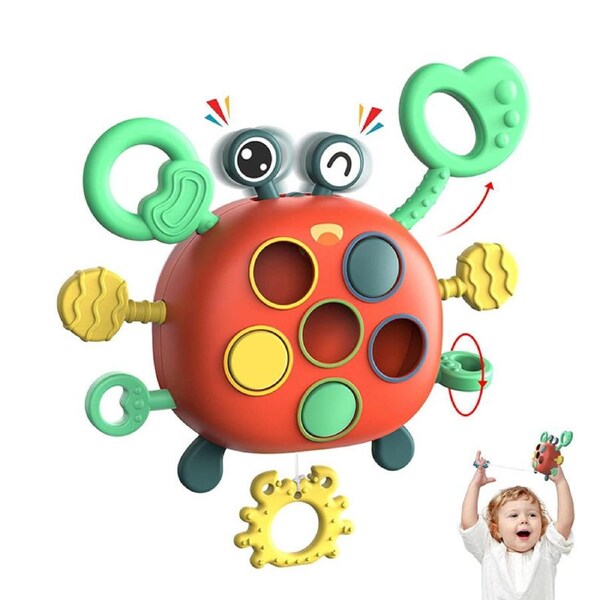Nevenka Baby Pull String Toy Food Grade Silicone for Fine Motor Skills-Crab