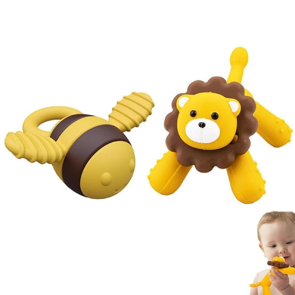 Nevenka 2 Pcs Baby Teething Toys Lion & Bee Shape for Sucking Needs