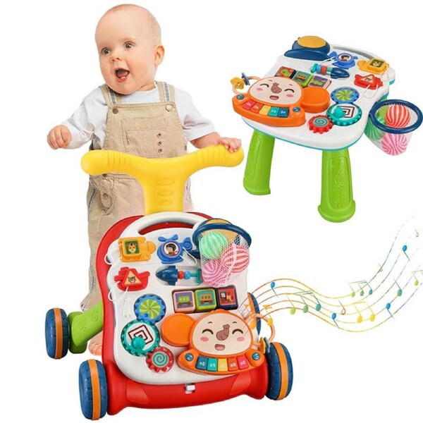 Nevenka 3 in 1 Baby Walker and Activity Center Music Learning Push Toy-Red