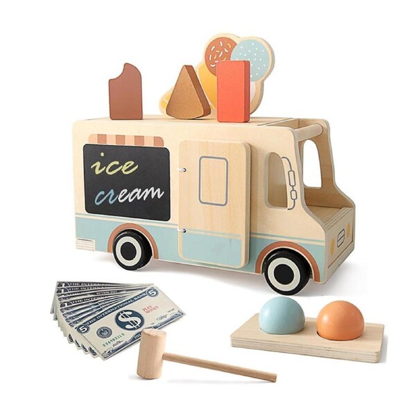 Nevenka Wooden Ice Cream Car with 2 Ball Shape Matching Toy for Toddler