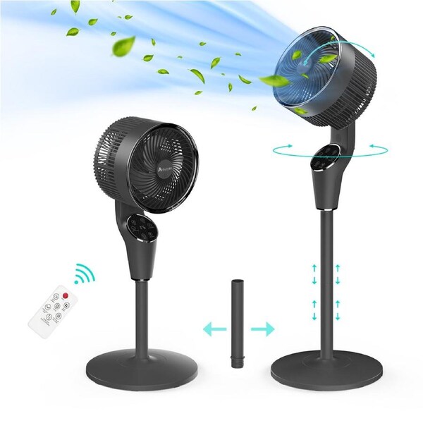 ADVWIN 97cm Pedestal Fan, Air Circulator Fan for Whole Room, 8 Speeds, 3 modes, 90 Degree Vertical Tilt, Adjustable Height Black