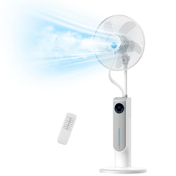 ADVWIN Misting Pedestal Fan with 2L Humidifier, Quiet Stand Fan with 3 Speeds & 3 Modes, Oscillating Cooling Fan with Remote Control for Bedroom, Living Room & Office