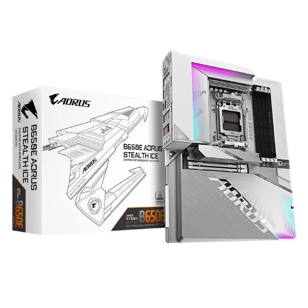 Gigabyte B650E AORUS STEALTH ICE AMD AM5 ATX Motherboard 4x DDR5~256GB,1x PCIe x16, 3x M.2, 4x SATA 6, 8x USB 3.2, 1x USB-C, 4x USB 2.0 B650E A STEALTH ICE 1.0
