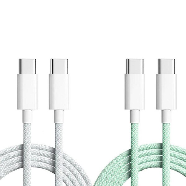 2 Pack PD 66W Fast Charger 6A USB C Type C Cable For Huawei Samsung Data Cable-1M-Gray&Green