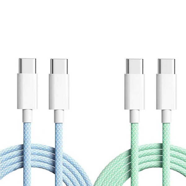 2 Pack PD 66W Fast Charger 6A USB C Type C Cable For Huawei Samsung Data Cable-1M-Blue&Green