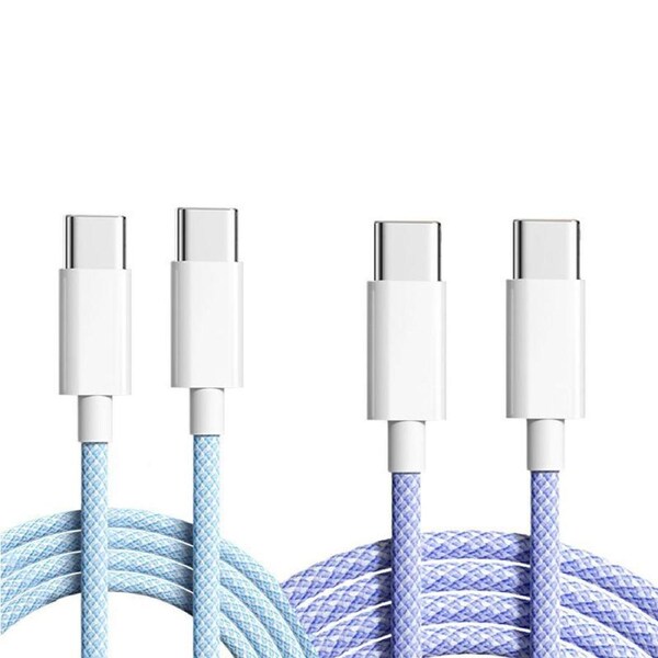 2 Pack PD 66W Fast Charger 6A USB C Type C Cable For Huawei Samsung Data Cable-2M-Blue&Purple