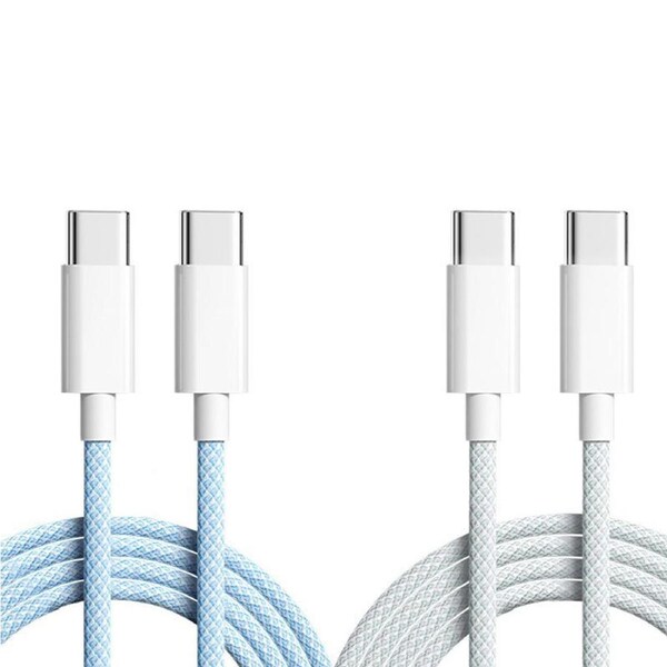 2 Pack PD 66W Fast Charger 6A USB C Type C Cable For Huawei Samsung Data Cable-2M-Blue&Gray