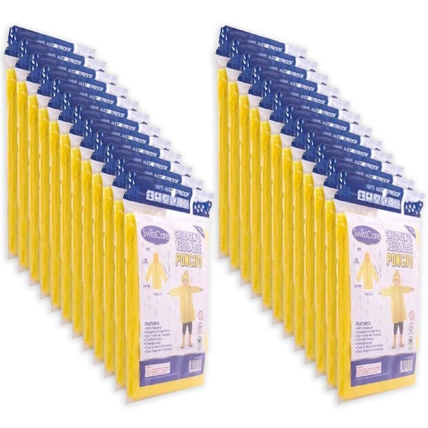 24PK SwissCare Reusable Kids Waterproof Rain Coat Jacket Yellow Assorted