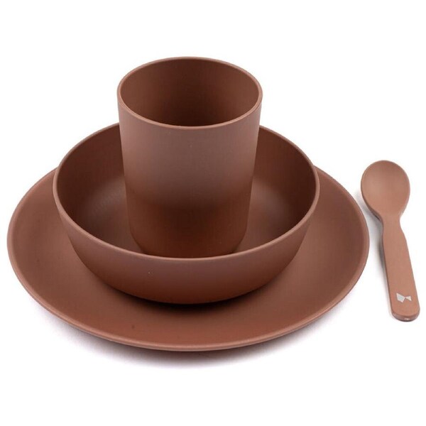 4pc Fabelab Newborn Baby Plastic Meal Plate Bowl Spoon & Cup Dinnerware Set Clay