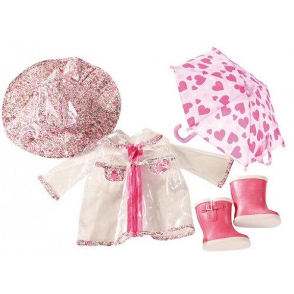 5pc Gotz Wardrobe Raincoat Hat Umbrella & Boots Baby Girl Doll Clothes 45-50cm