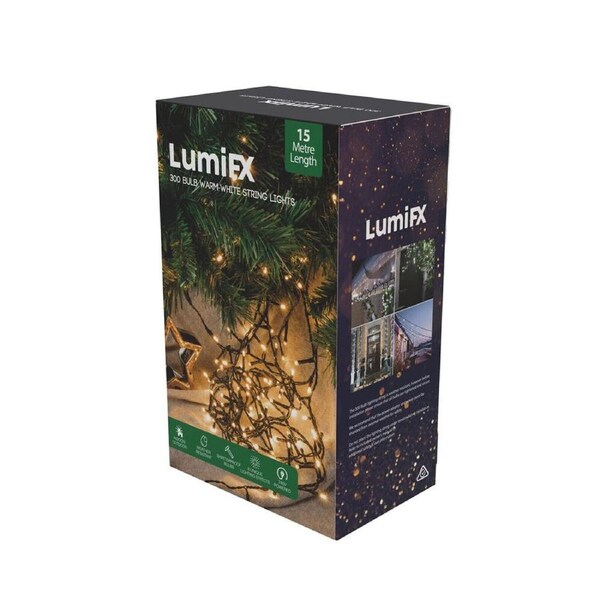 LumiFX 300 Bulb LED Powered String Lights Indoor/Outdoor 15m Warm White