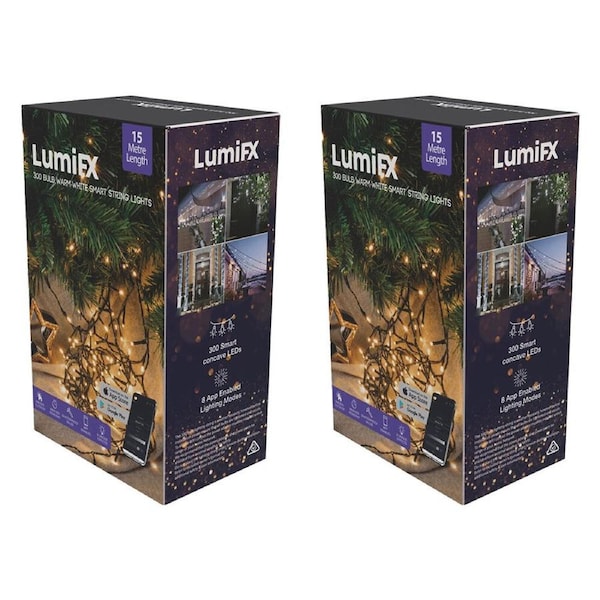 2PK LumiFX 300 Bulb LED Wifi Smart String Lights Indoor/Outdoor 15m Warm White