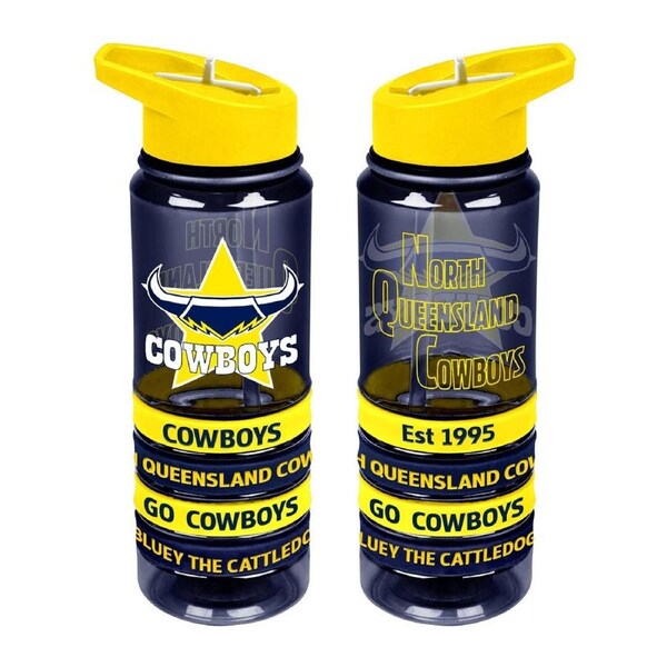North QLD Queensland Cowboys NRL Tritan Drink Water Bottle with Wrist Bands