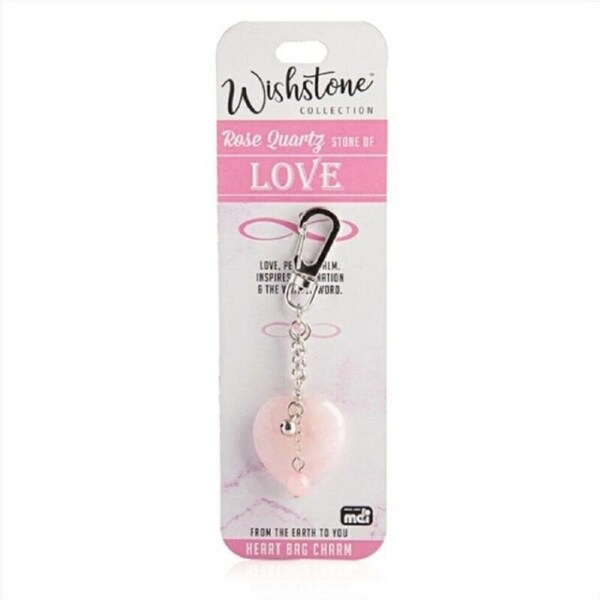 Wishstone Rose Quartz Stone Heart Bag Charm Women's Carabiner 4x10x1cm