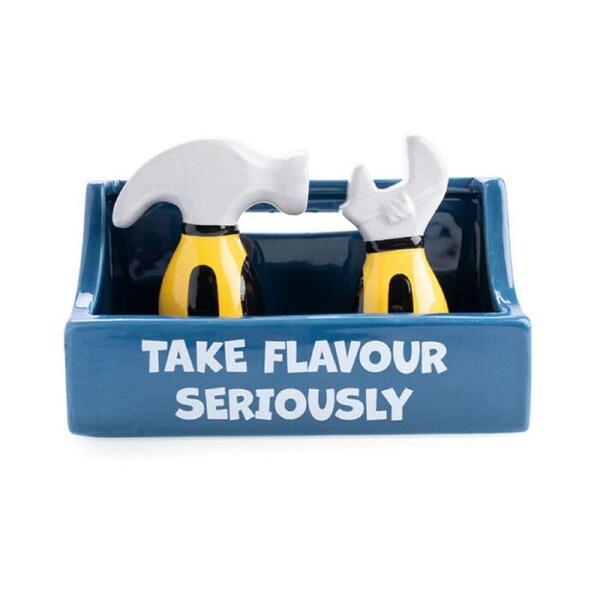 2pc Flavour Mates 3D Salt & Pepper Shaker Set 15.2x7x11cm Tradie Toolbox Holder