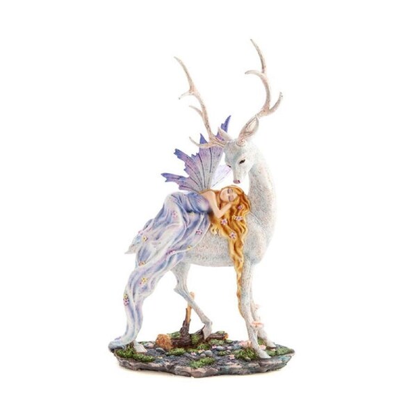 Mystical Worlds Sleeping Fairy w/ Snow Deer Sculpture Decoration 20x14.5x32.5cm
