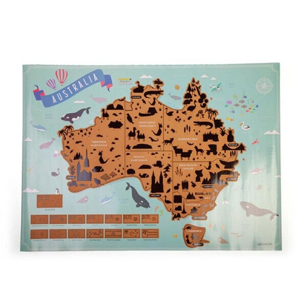 MDI Large Scratch Away Map Australia Travel Poster 82.5x59.4x0.1cm