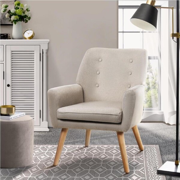 Oikiture Armchair Lounge Chair Linen/Sherpa Accent Armchairs Tub Chairs Sofa Linen/Grey