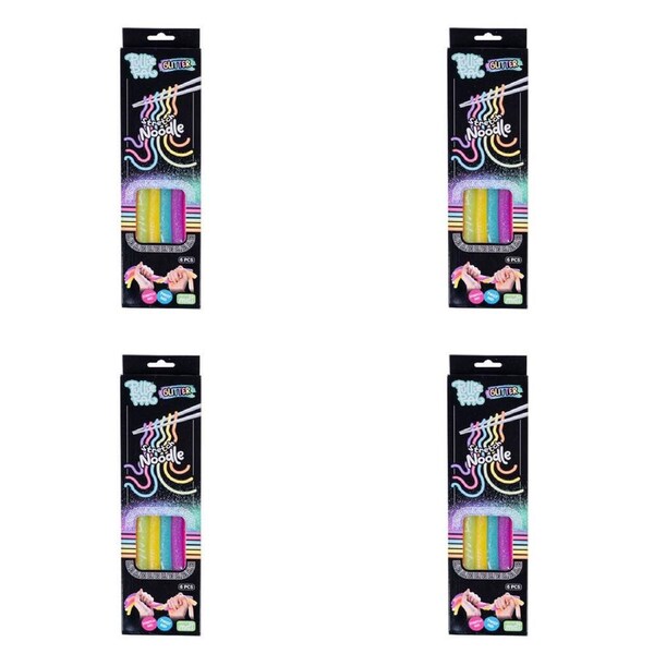 4x 6pc Pullie Pal Super Stretchy Thick Noodles Glitter Kids Toy 25x1.2x1.2cm