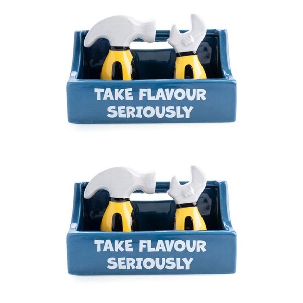 2x 2pc Flavour Mates Salt & Pepper Shaker Set 15.2x7x11cm Tradie Toolbox Holder