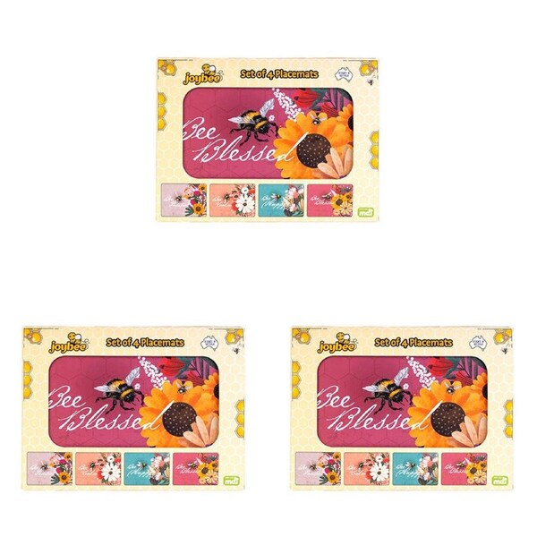3x 4pc MDI Cord-Backed Heat-Resistant Placemat Set 29x21.5x0.5cm Joybee Bee