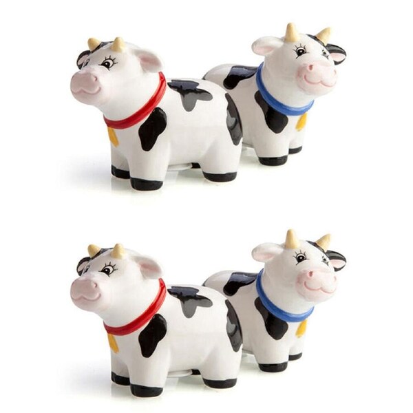 2x 2pc Flavour Mates 3D Salt & Pepper Shaker Duo Set 8.6x4x6.7cm Collared Cows