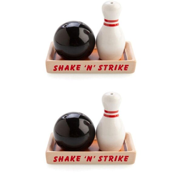2x 2pc Flavour Mates 3D Salt & Pepper Shaker Duo Set 11x7x9cm Bowling Ball Pin