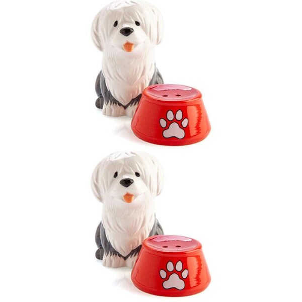 2x 2pc Flavour Mates Salt & Pepper Shaker Set 11.5x5.5x8.5cm Sheepdog w/ Bowl