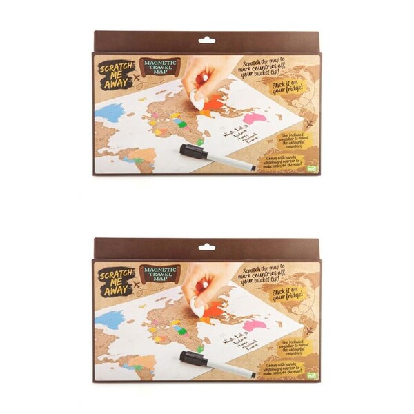 2PK MDI Scratch Me Away Magnetic World Map Whiteboard 42.5x22.7x0.1cm