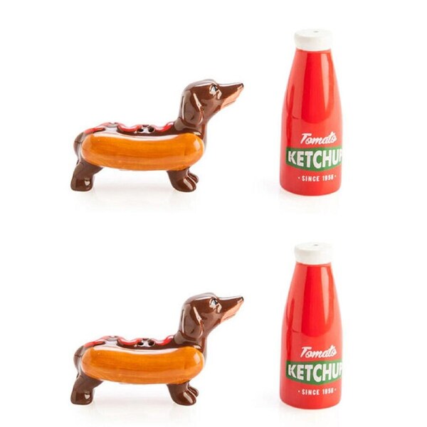 2x 2pc Flavour Mates Salt & Pepper Shaker Set 11x11x5.5cm Sausage Dog Ketchup