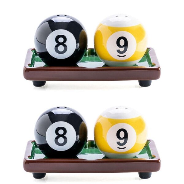 2x 2pc Flavour Mates Salt & Pepper Shaker Set 14.7x7.8x7.5cm 8-Ball Pool Balls