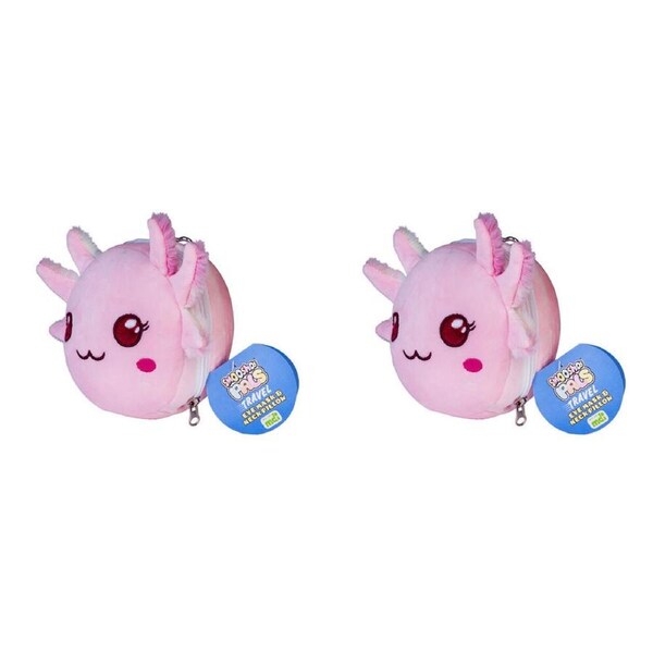 2PK Smooshos Pal Velour Plushie Neck Pillow Kids Toy 17x15x10cm Travel Axolotl