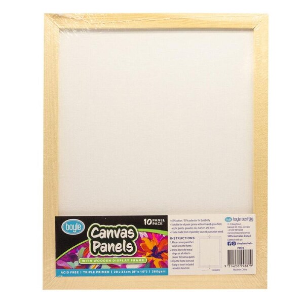 10PK Boyle Blank Canvas Panels w/1x Display Frame for Painting 20x25cm