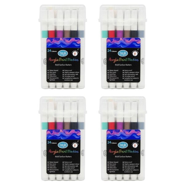 4x 24PK Boyle Acrylic Markers Colour Set w/Storage Case Non-Toxic 3y+