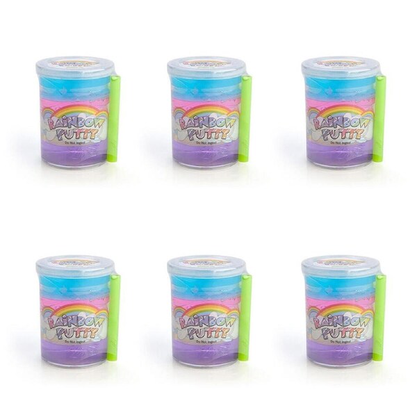 6PK MDI Multi-Colour Rainbow Putty Slime Jar Kids Toy 5.9x5.9x7.6cm Assorted