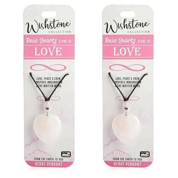 2PK Wishstone Rose Quartz Leather Cord Heart Pendant Women's Necklace 3x19x1cm