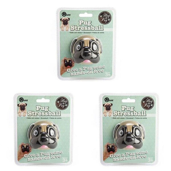 3PK MDI Pug Durable Rubber Stress Ball Squishy Kids Toy 5.5x5.5x4.9cm 3y+