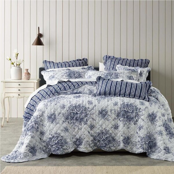 Bianca Amorette French Provincial Inspired Polyester Blue Bedspread Set King Single