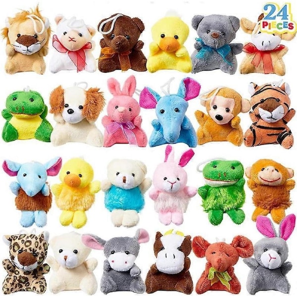 JOYBUY 24 Pcs Mini Animal Plush Toys, 6.4-7.6cm Stuffed Animal Bulk for Kids, Easter Egg Filler Party Bag Fillers for Kids