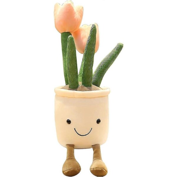 JOYBUY Plush Toy, 13.7" Flower Pot Stuffed Plushie Pillow Decoration, Soft Fluffy Toy Plants (Pink-Tulip)