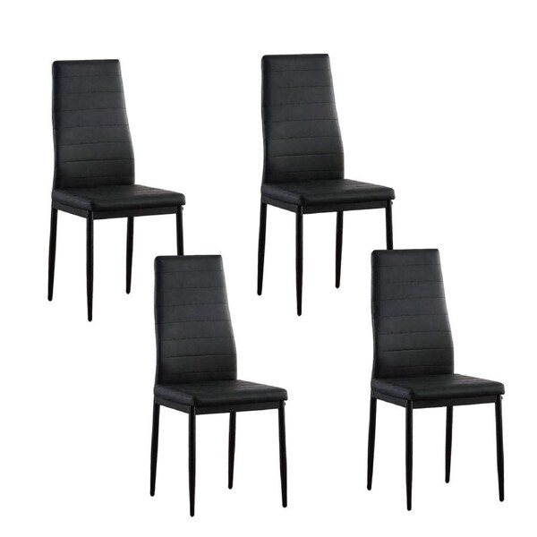 FORET 4x High Back Dining Chairs Set PVC Leather Metal Legs Modern Seat Padding BK