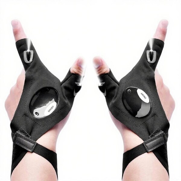 Nevenka 2Pcs LED Flashlight Gloves Cool Gadgets Tool Fishing Camping Car Repairing for Men-Black