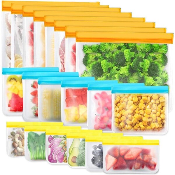 P&P 20PCS Reusable Silicone Food Storage Zip Lock Bags