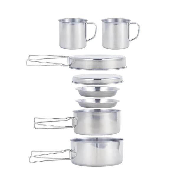 P&P 8PCS Stainless Camping Cookware Pot and Pan Set