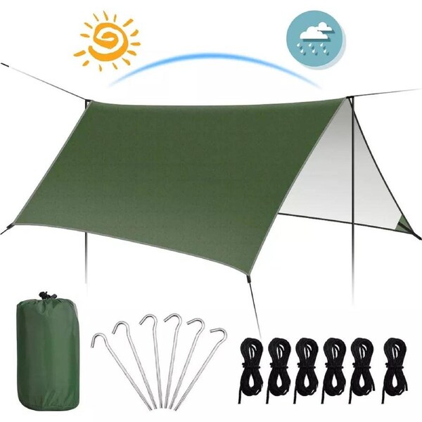 P&P 3x3m Waterproof Camping Tarp Shelter Rain Fly for Hiking