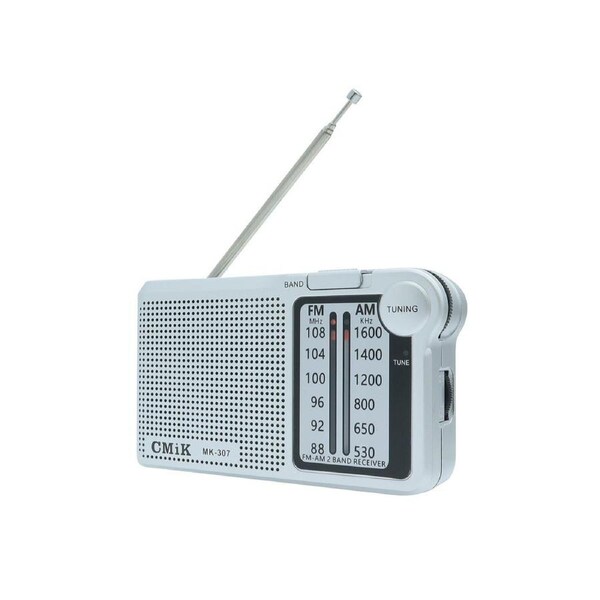 Portable Pocket AM FM Radio Speaker 3.5mm Earphone Jack MK-307-SIL