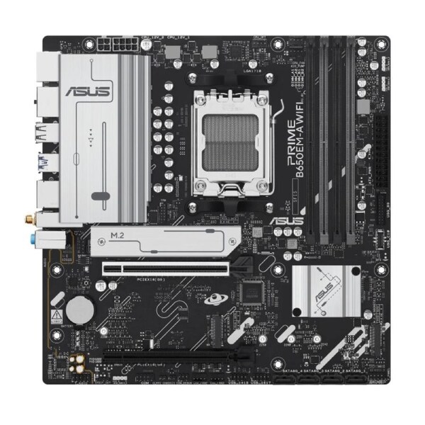 ASUS AMD B650EM PRIME B650EM-A WIFI (AM5) Micro-ATX Motherboard 4x DDR5 256GB, 1x PCIe 4.0 x16 slot, 3 x M.2 slots, 4 x SATA, Wi-Fi 6 PRIME B650EM-A WIFI